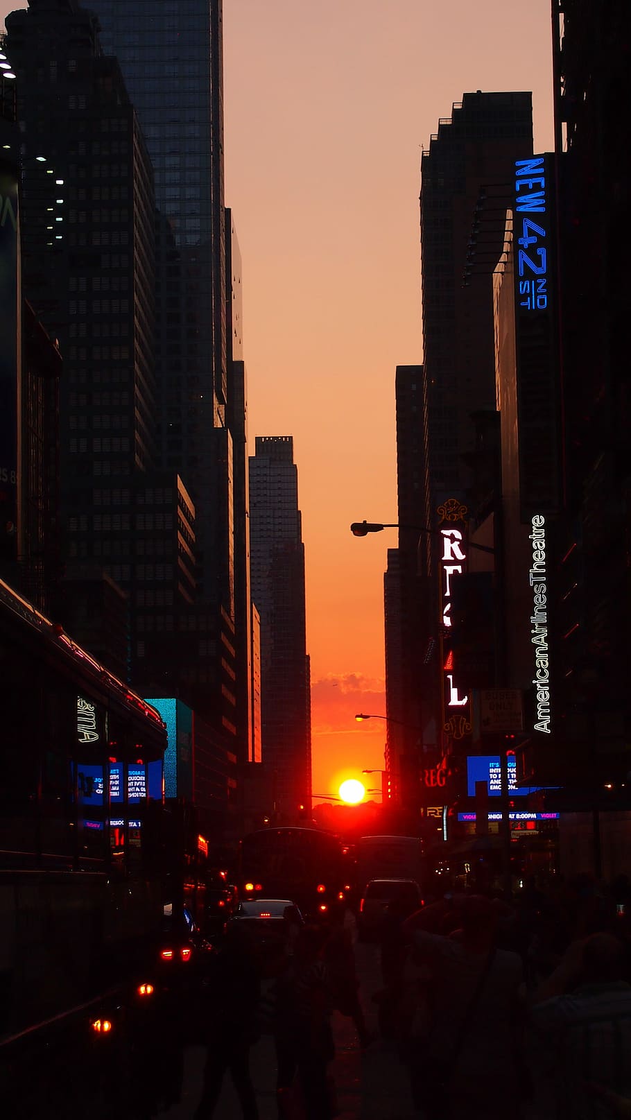 New York, Manhattan, Usa, Evening, sunset, manhattanhenge, time square