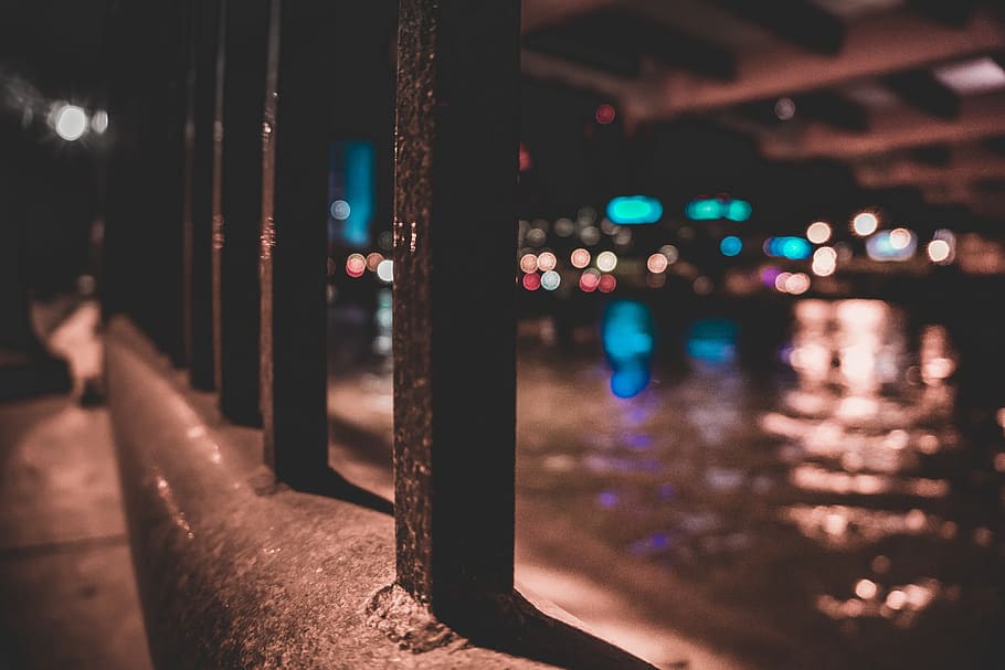 city, lights, blur, night, illuminated, architecture, focus on foreground HD wallpaper
