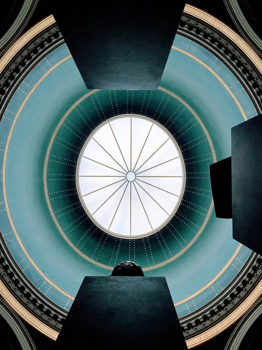 architectural photography, low angle photography of dome building with green ceiling HD wallpaper