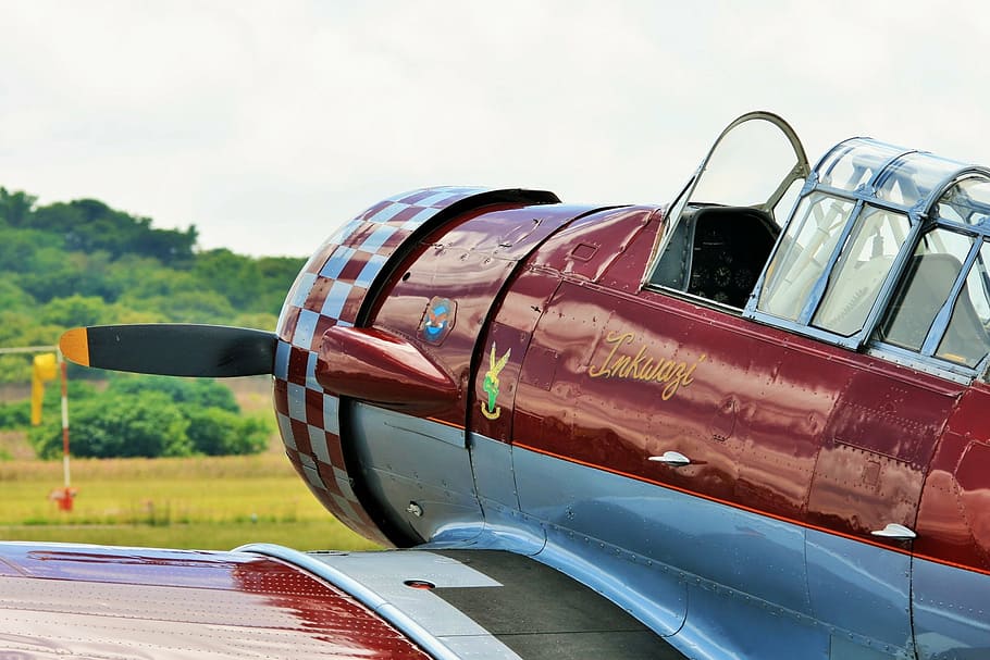 aircraft, fixed wing, trainer, harvard, inkwazi, metal maroon HD wallpaper