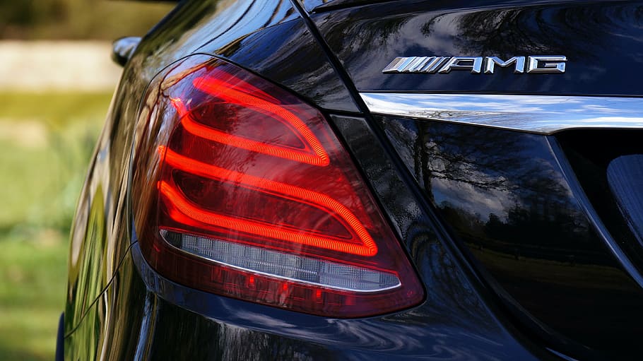 black Mercedes-Benz AMG taillight, vehicle, car, automobile, transport
