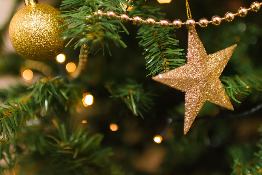 winter, blur, tree, christmas, branch, celebration, christmas balls, HD wallpaper