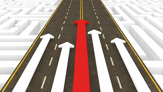 black road with white and red straight arrows illustration HD wallpaper
