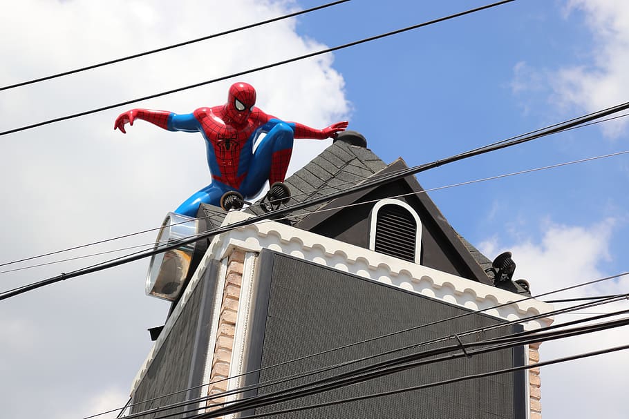 characters, spiderman, tourism, low angle view, sky, architecture HD wallpaper