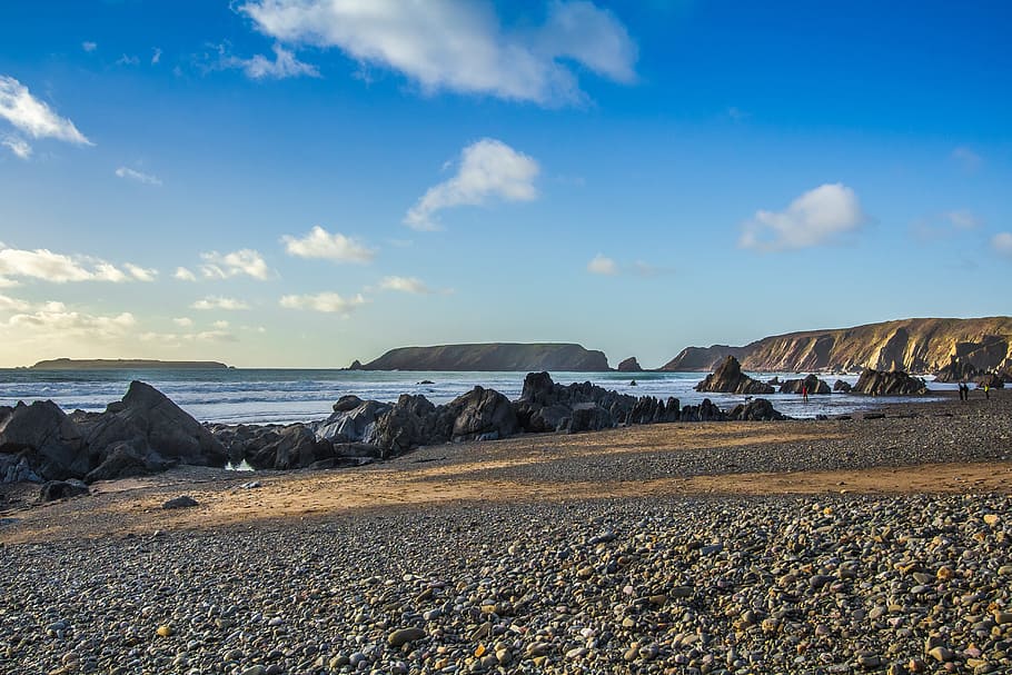Reefs, Low Tide, Beach, Ocean, Wales, england, sea, coastline HD wallpaper