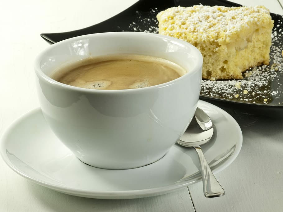 Sheet Cake, Coffee Table, pastries, drink coffee, saucers, sweet food, HD wallpaper
