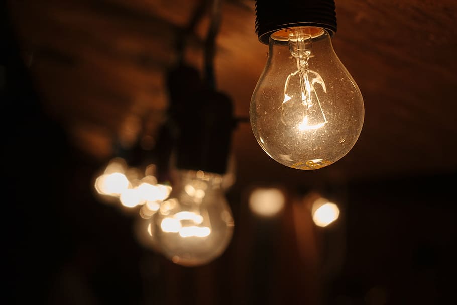 selective focus of lighted string lights, close, photo, pendant HD wallpaper