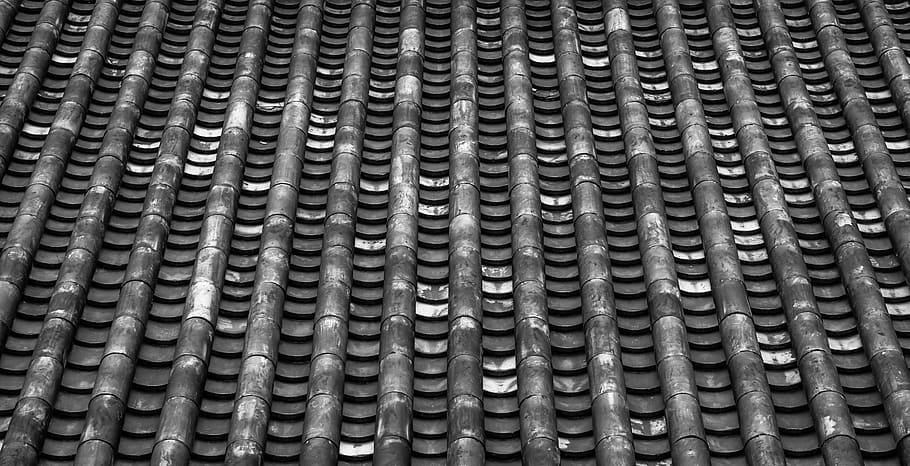 grayscale photography of roof shingles, roof tile, republic of korea, HD wallpaper