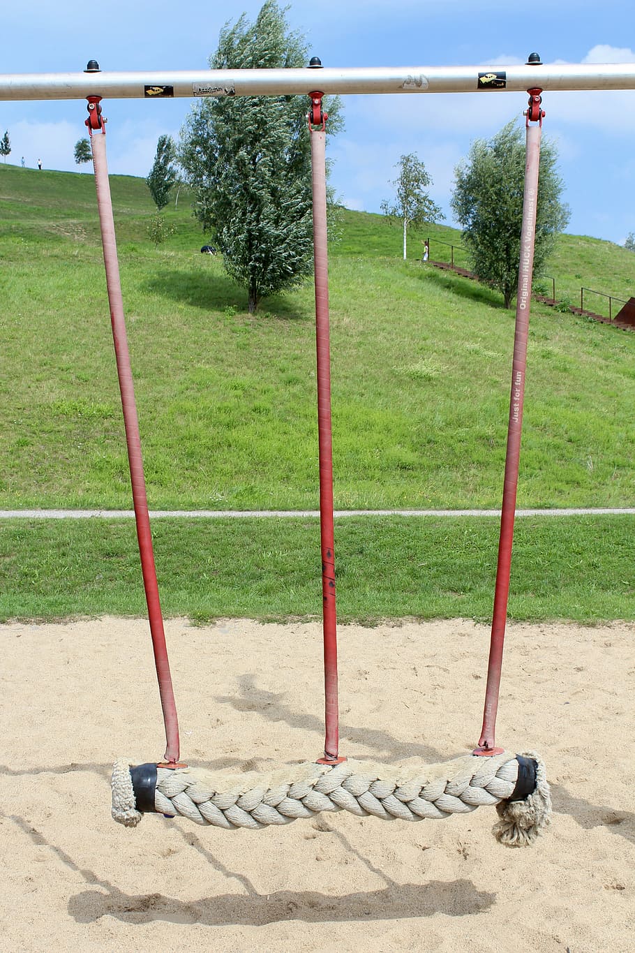 swing, playground, green, sand, game device, swing device, grass HD wallpaper