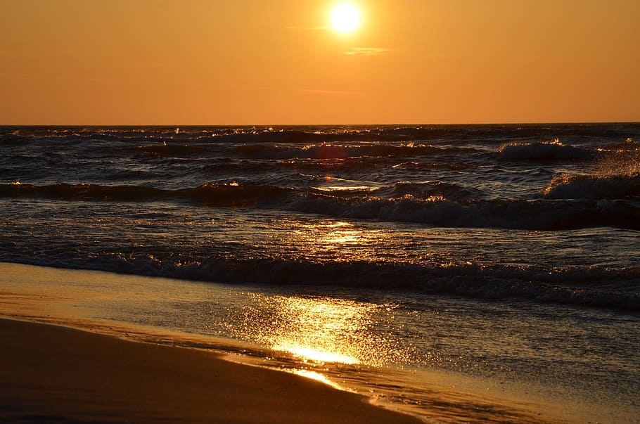 sea, beach, evening, sunset, west, relaxation, the sun, the baltic sea HD wallpaper