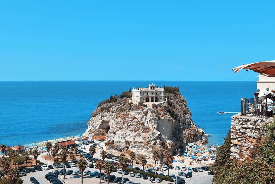 Tropea, Island, Madonna, Sanctuary, holidays, sea, blue, calabria, HD wallpaper