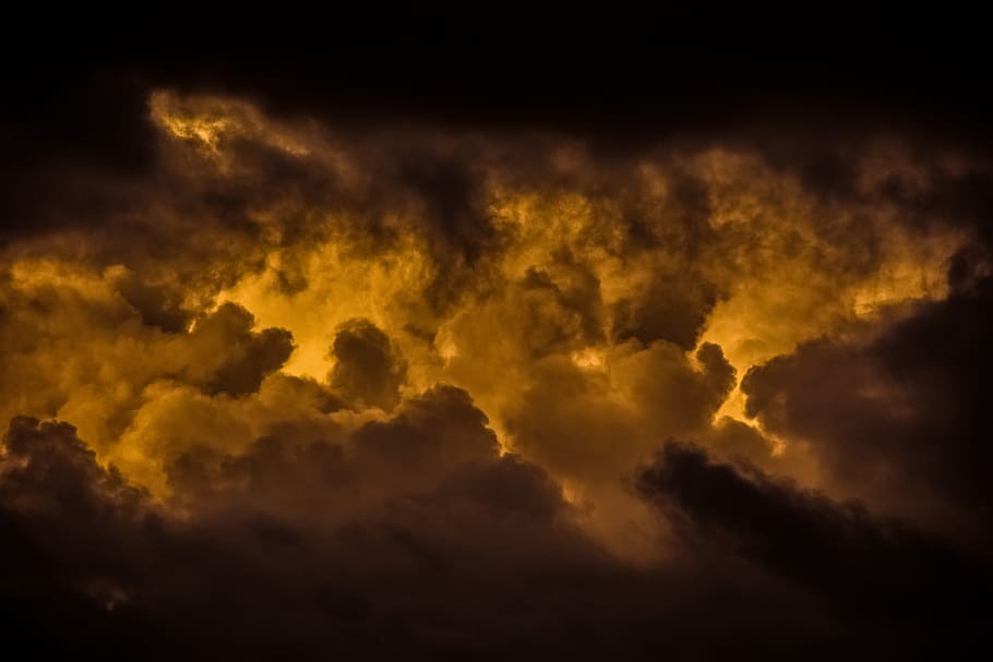 yellow and black clouds, sky, sunset, dramatic, weather, nature HD wallpaper