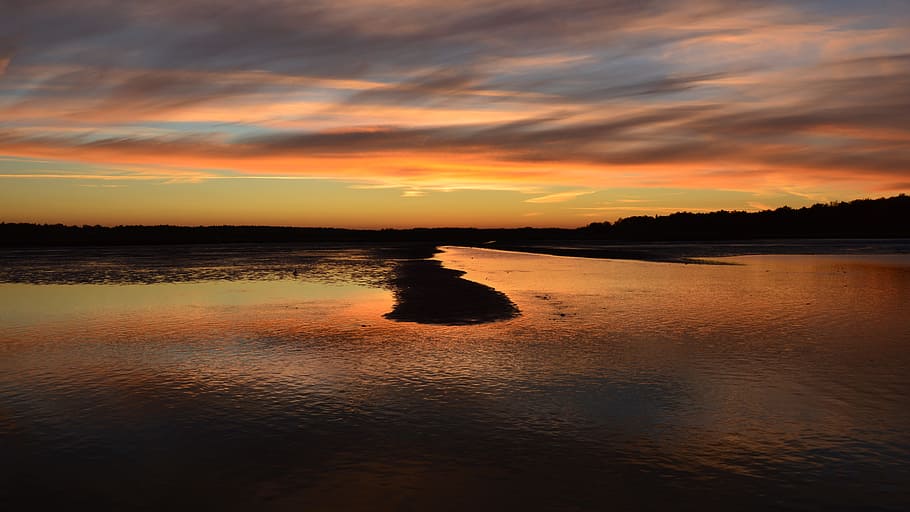 west, sun, nature, water, sunset, sky, cloud - sky, reflection HD wallpaper