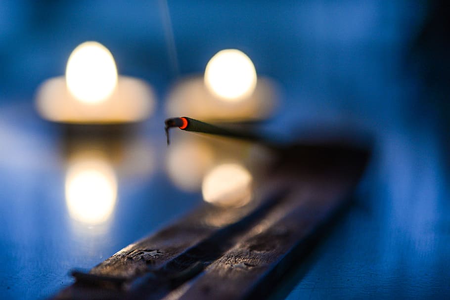 incense, glow, candle, burn, religion, light, fire, glowing, meditation, HD wallpaper
