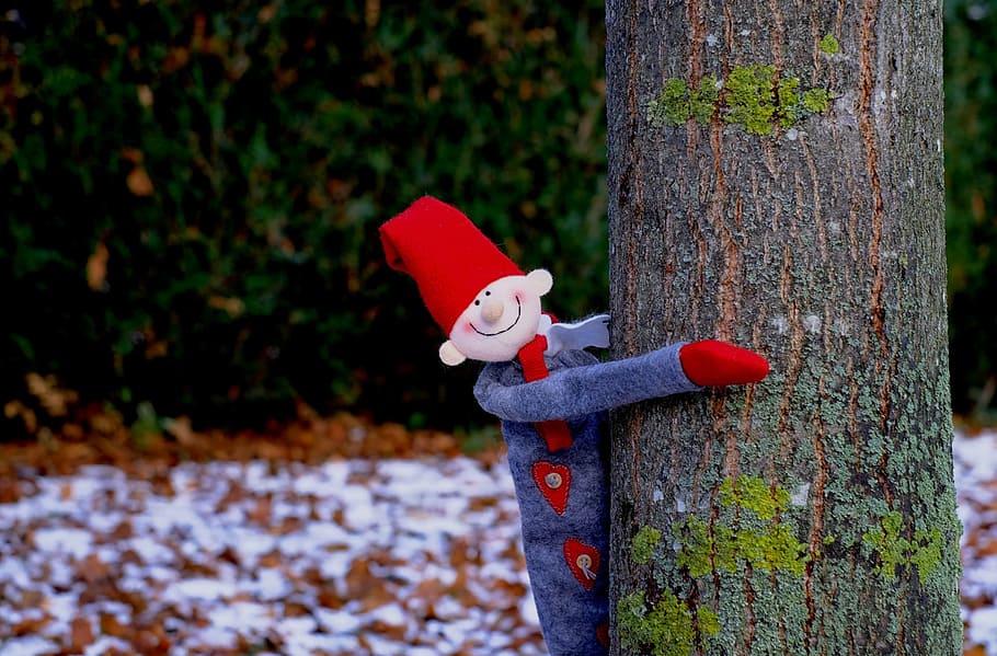 imp, play, winter, cold, garden, representation, plant, tree HD wallpaper