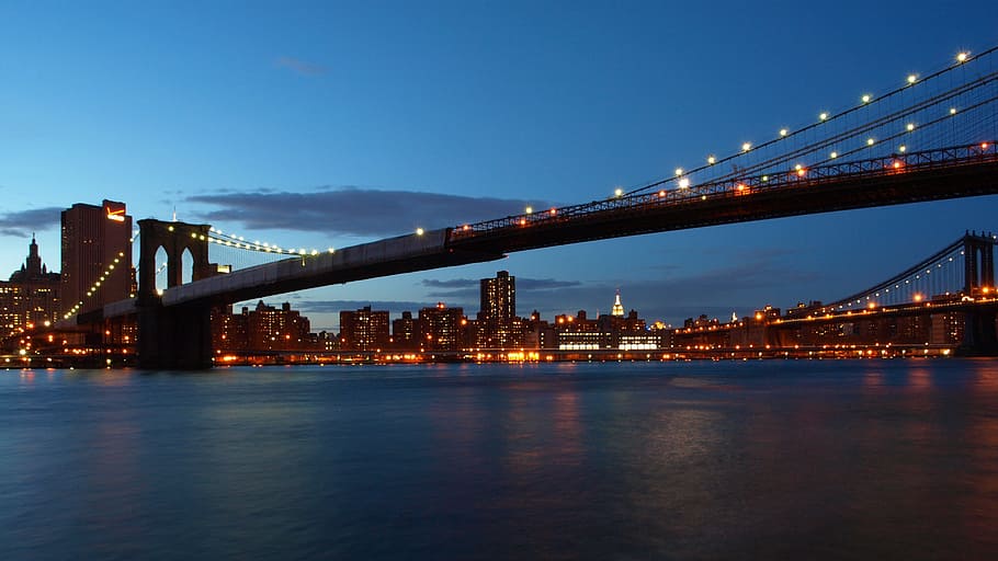 New York, Bridge, Night, illuminated, architecture, bridge - man made structure HD wallpaper
