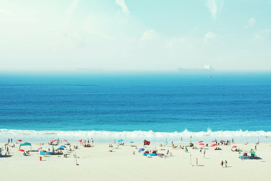 group of people at beach, atlantic, blue, brazil, fun, hot HD wallpaper