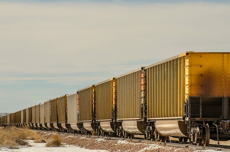 brown and gray train at daytime photo, train cars, boxcars, box cars
