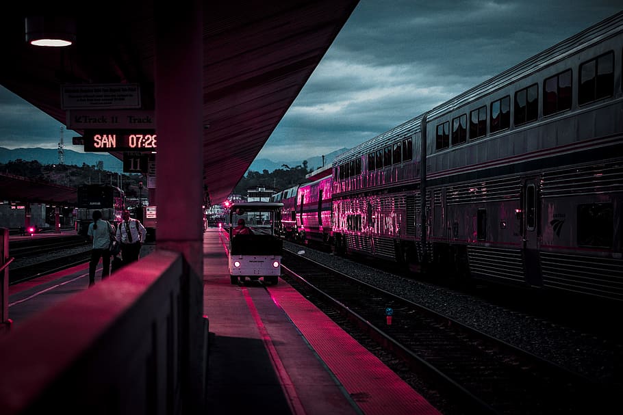white train, people waiting at train station, Pink, Wonders, trainstation HD wallpaper
