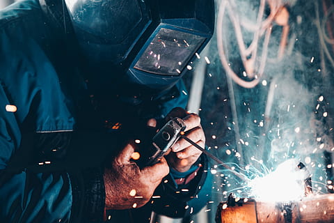 man using welding machine, person holding welding rod, mask, sparks HD wallpaper