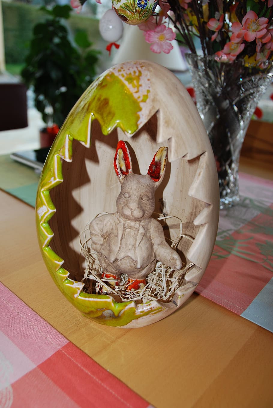 easter decoration, easter egg, easter bunny, figure, cheerful HD wallpaper