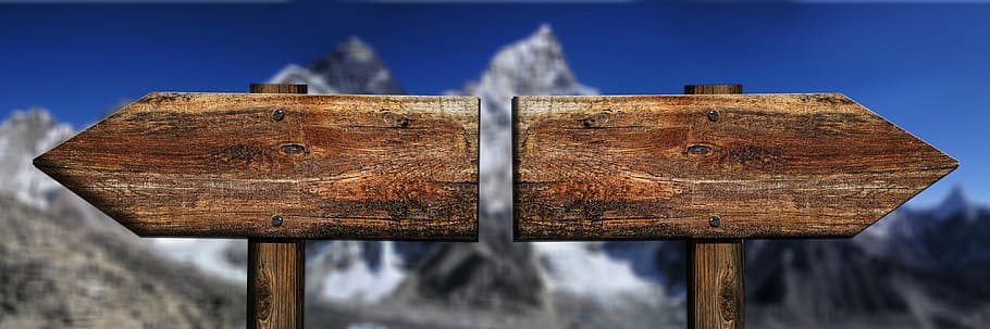 macro shot of brown wooden signages, directory, board, direction HD wallpaper