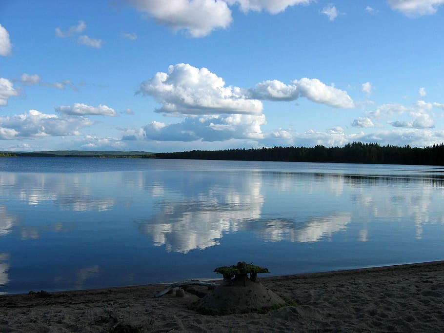 The lake landscape of Pirttijärvi in Puolanka, Finland, clouds