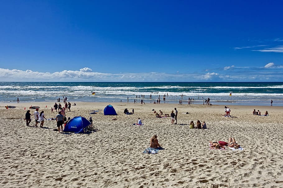 Beach, People, Surf, Bathers, swimming, sunbathing, seaside, HD wallpaper