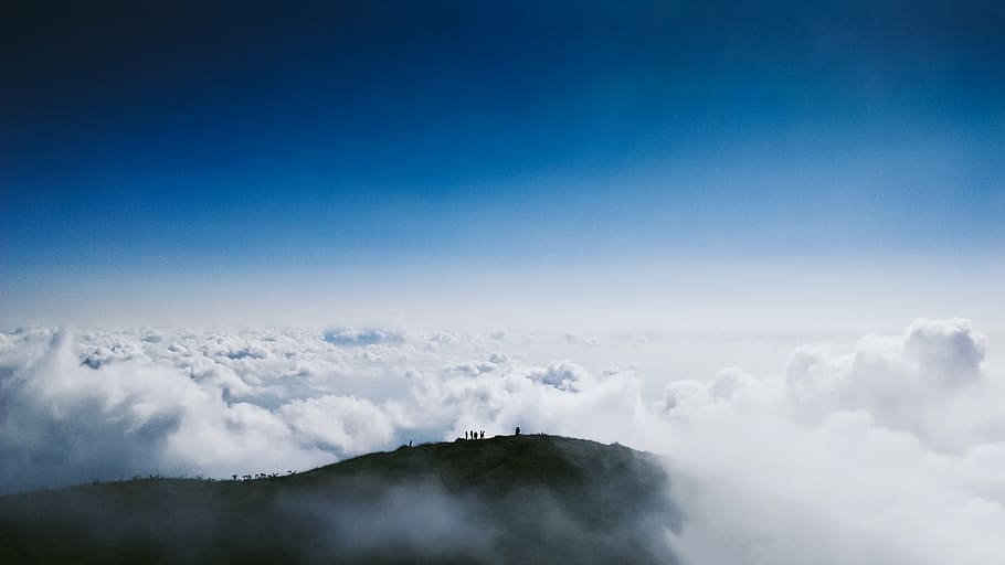 cliff, clouds, high, mountain, sky, top, royalty  images, nature HD wallpaper