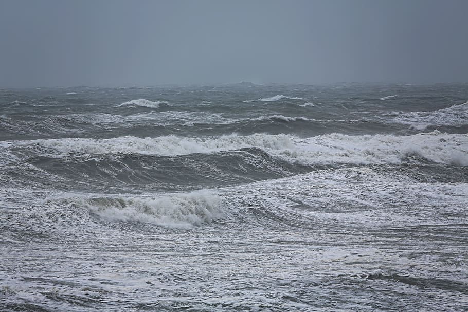 Sea, Wave, Movement, Scum, Weather, Sky, backgrounds, nature HD wallpaper