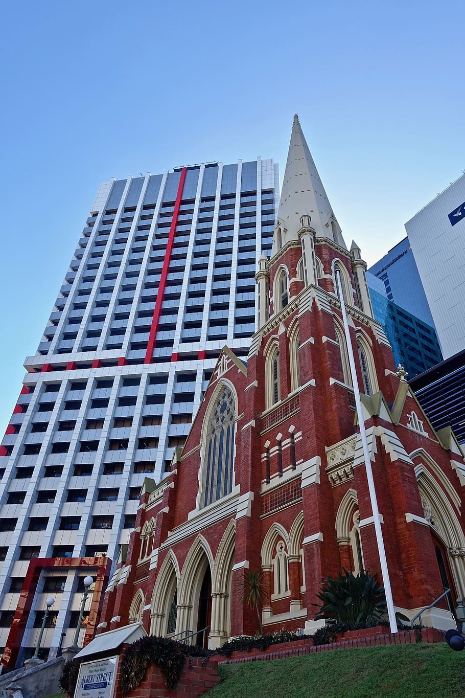 church, steeple, skyscraper, architecture, historic, brisbane HD wallpaper