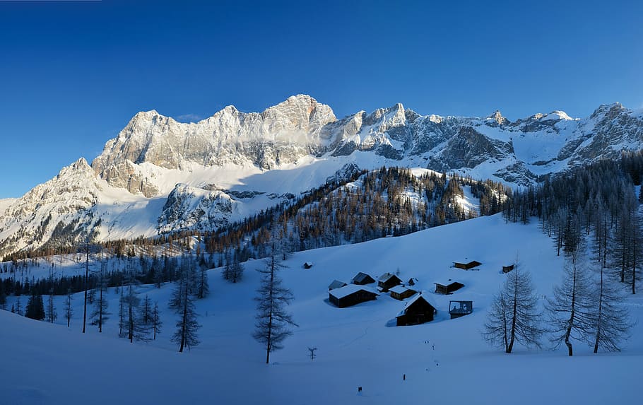 alpine, austria, styria, mountains, winter, snow, nature, landscape HD wallpaper