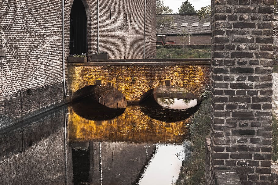 bridge, reflection, arch, architecture, stone, water, landscape HD wallpaper