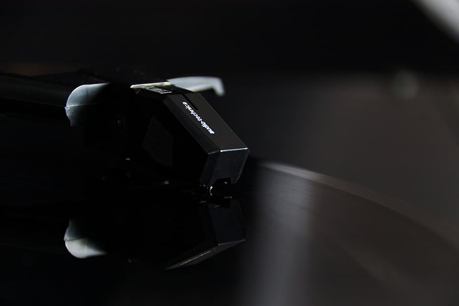 black turntable, plate, vinyl, customer, pickup, needle, grooves HD wallpaper