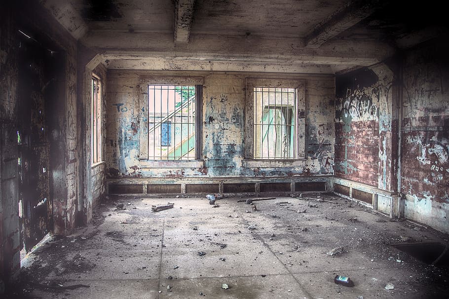 brown steel fence, abandoned, derelict, ruin, building, architecture HD wallpaper