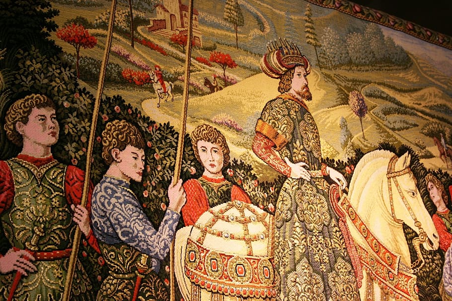tapestry, knights, middle ages, art and craft, representation HD wallpaper