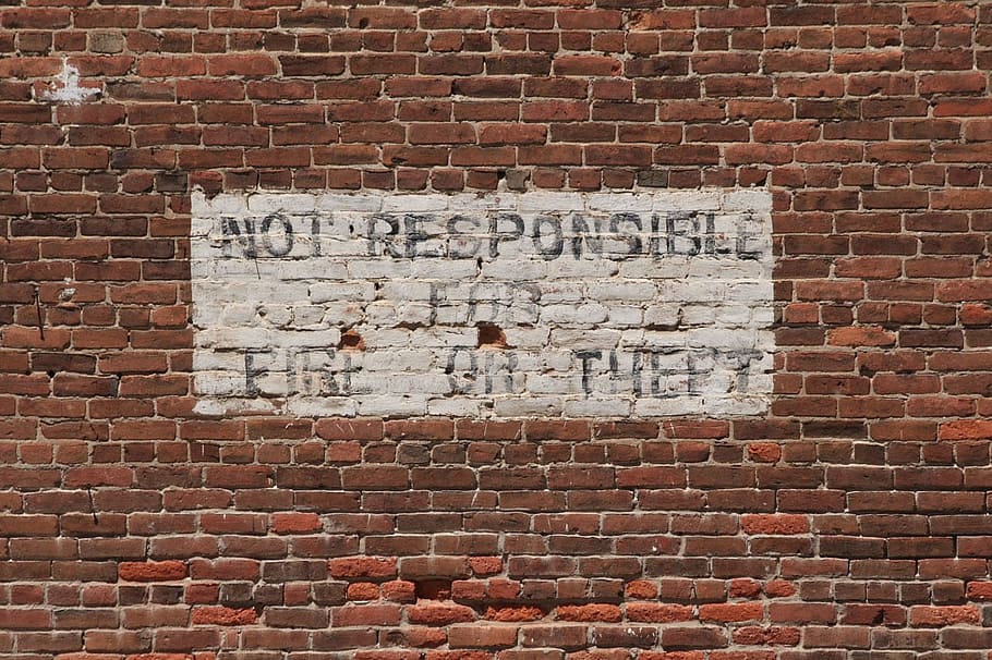 brown brick wall with not responsible text paint, clay, red HD wallpaper