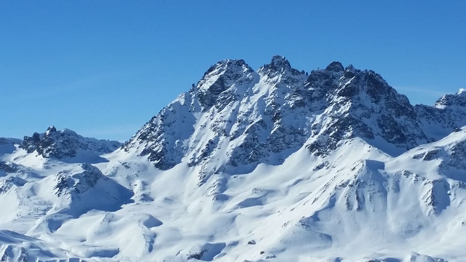 snow capped mountain photo, mountains, ski area, winter, alpine HD wallpaper
