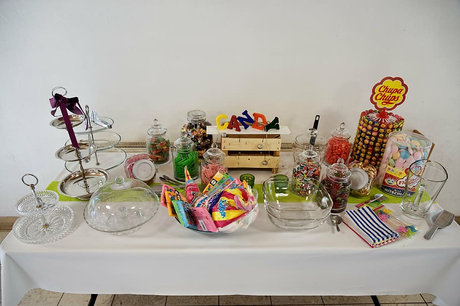 candybar, sweet, wedding, children joy, dental caries, table HD wallpaper