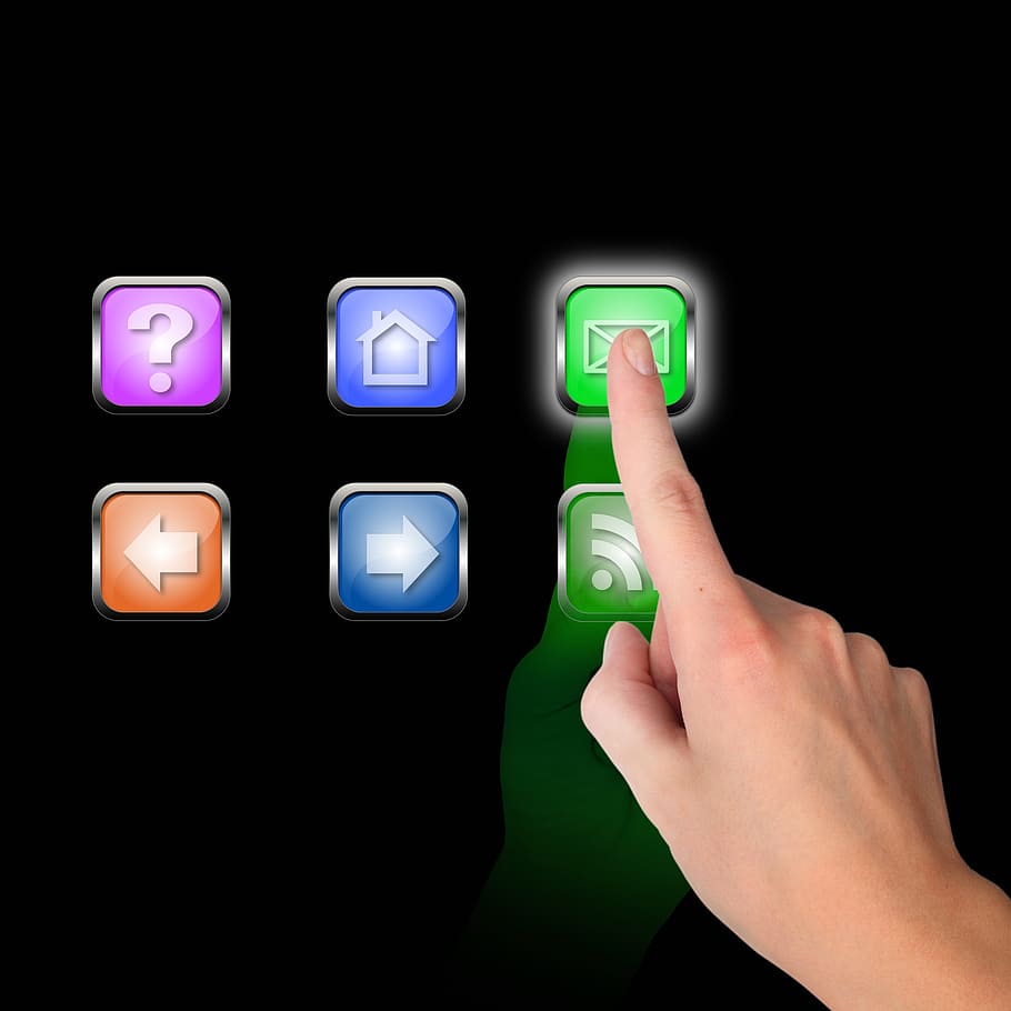 person touching message button, Internet, Buttons, Hand, Finger HD wallpaper