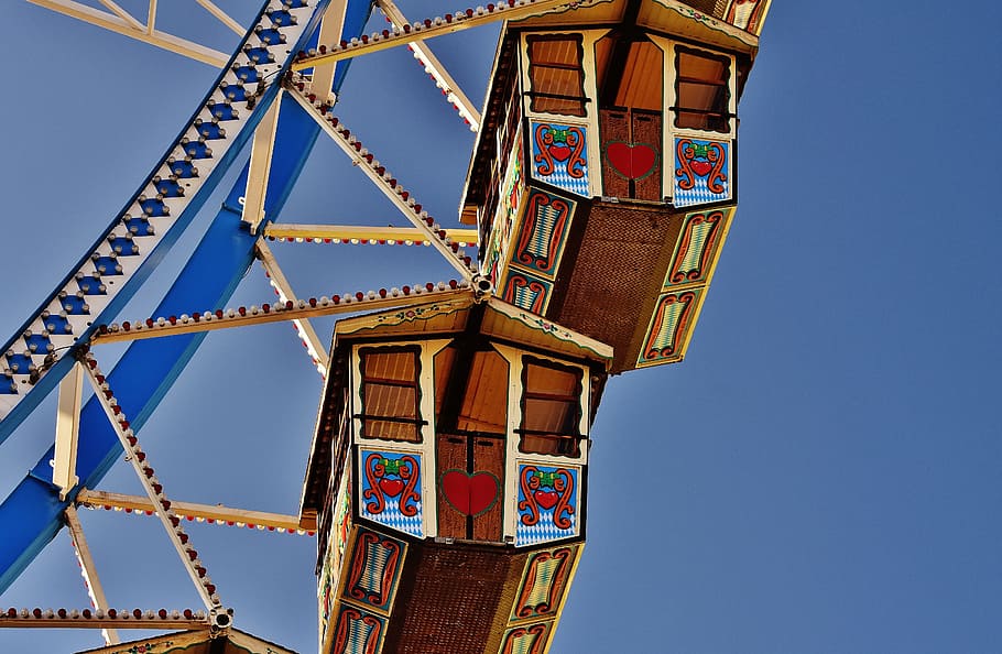 view of ferris wheel cart, Oktoberfest, Gondolas, ride, folk festival, HD wallpaper