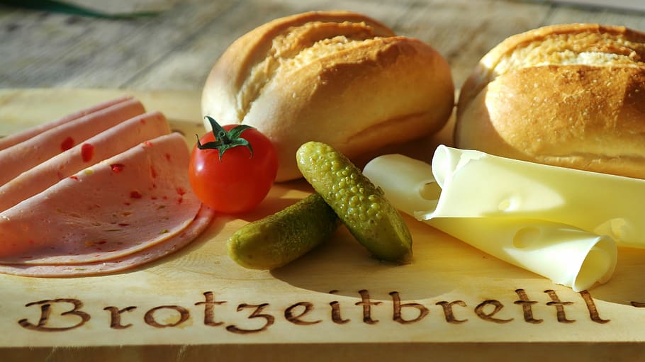 breads with ham, cheese and vegetables, snack, roll, semi-hard cheese HD wallpaper