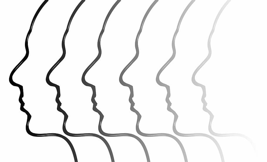 human face illustration, head, brain, thoughts, human body, psychology
