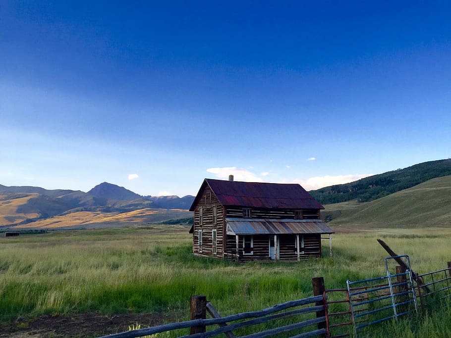 brown house surrounded by green grass under blue sky during daytime HD wallpaper