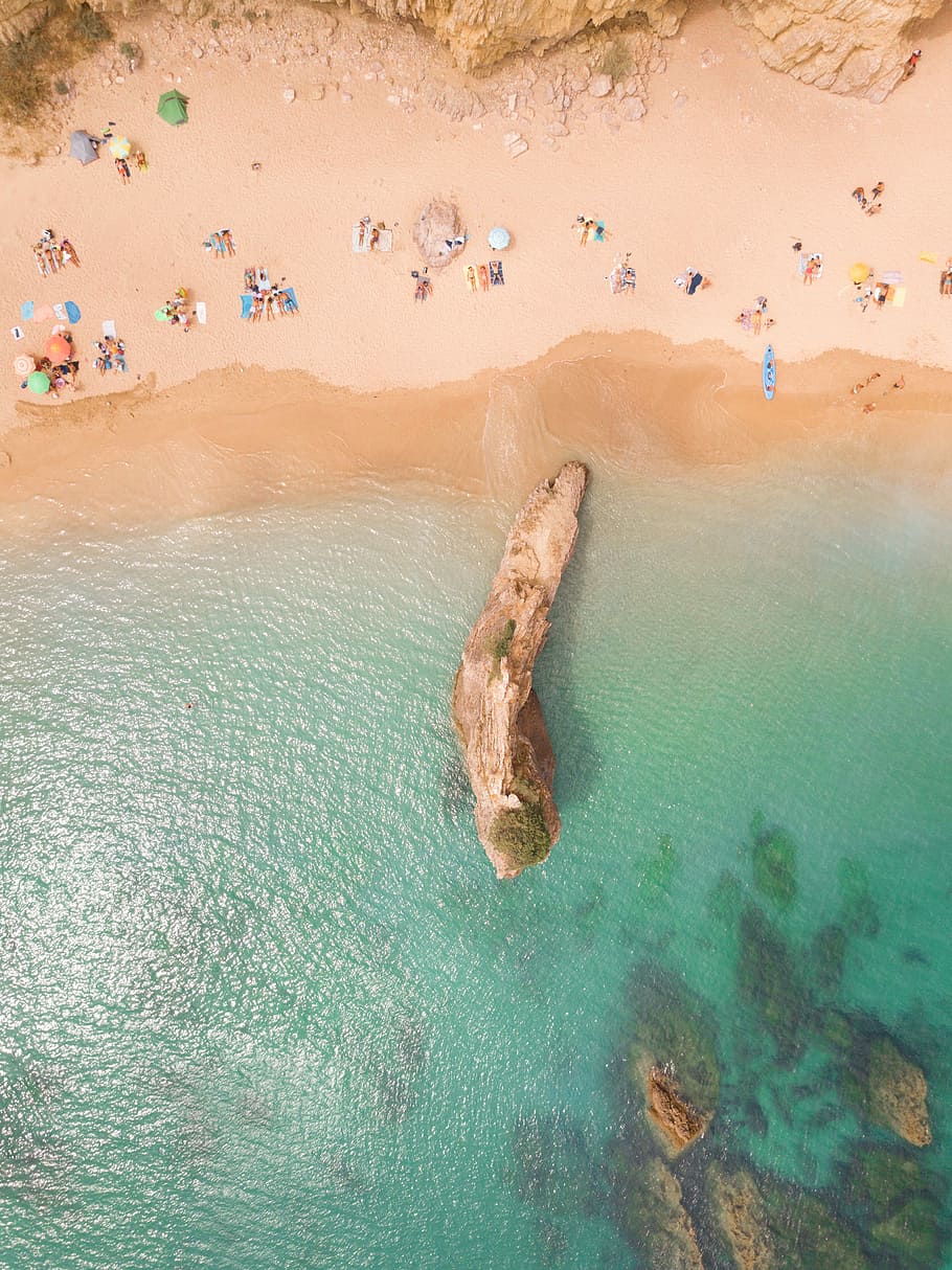 bird's eye view of seashore, aerial photography of coastline HD wallpaper