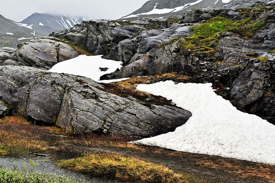 Gray Stone Surrounded by Snow, adventure, cold, daylight, environment HD wallpaper