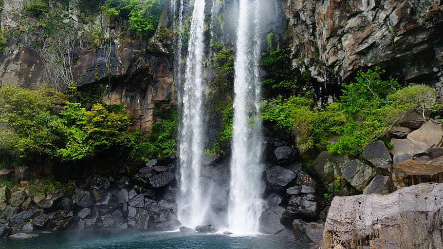 Jeju Square Falls, Square Falls, waterfall, nature, river, scenics HD wallpaper