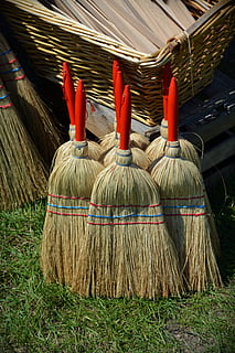 pile of broomsticks, hand brush, clean, return, sweep, broom bristles HD wallpaper