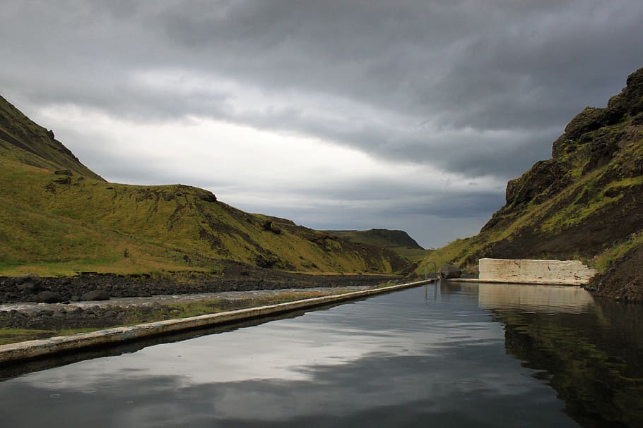 Iceland, Pool, Reflection, Showers, mountain, mirror image HD wallpaper
