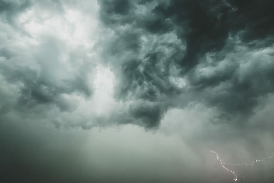 grey and white nimbus cloud with lightning, storm during gray sky, HD wallpaper